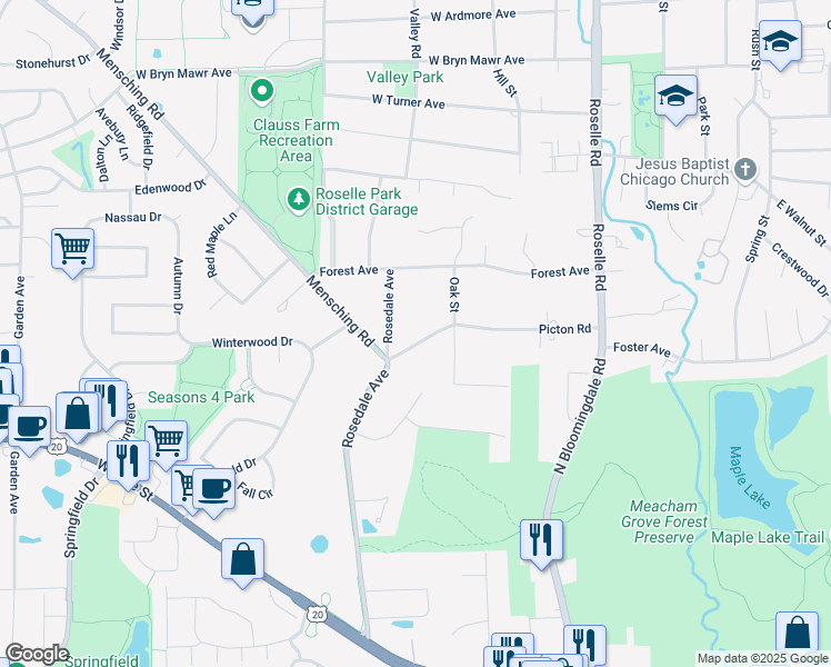 map of restaurants, bars, coffee shops, grocery stores, and more near 260 Picton Road in Roselle