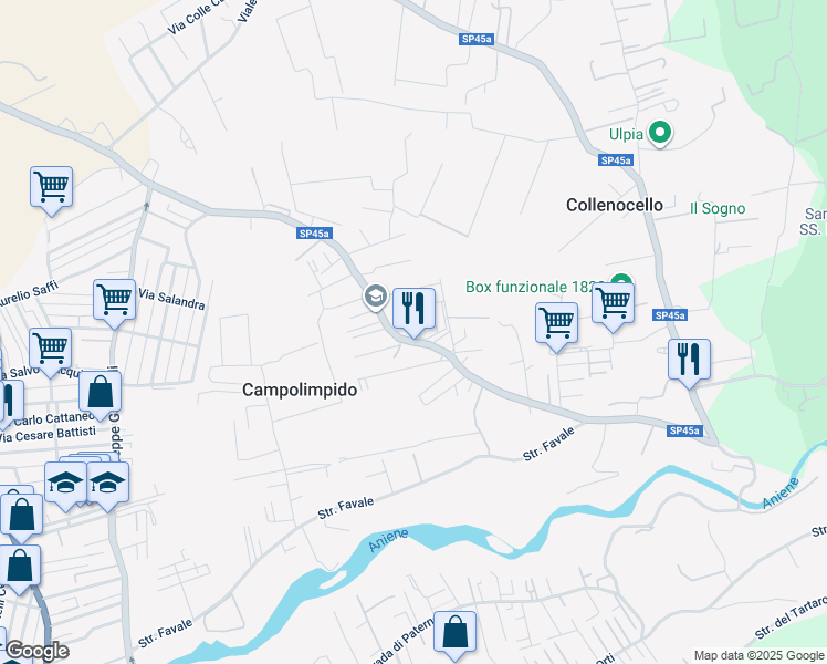 map of restaurants, bars, coffee shops, grocery stores, and more near 38 Via Camillo Pierattini in Campo Limpido-Favale