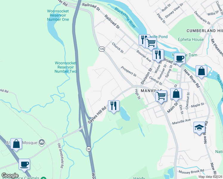 map of restaurants, bars, coffee shops, grocery stores, and more near 9 Laporte Avenue in Lincoln