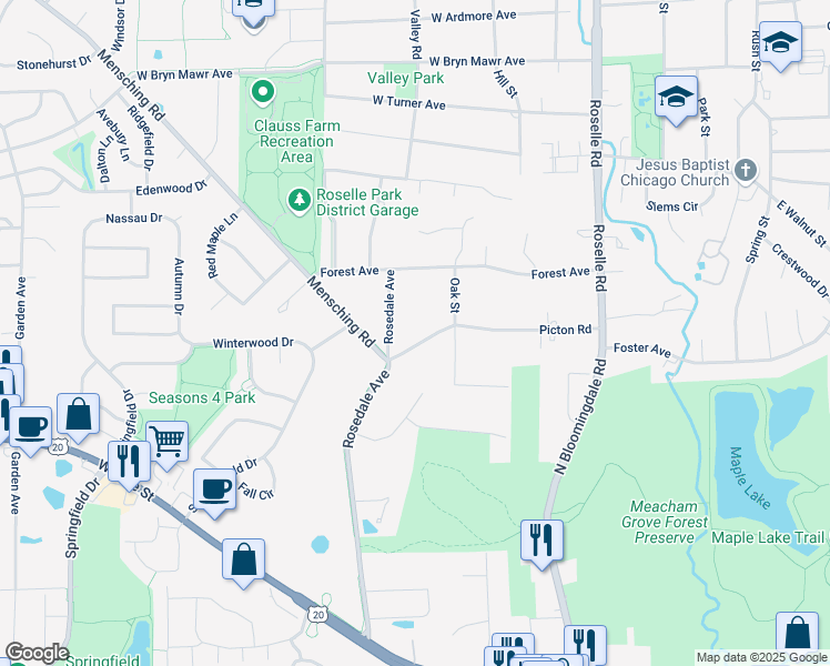 map of restaurants, bars, coffee shops, grocery stores, and more near 260 Picton Road in Roselle