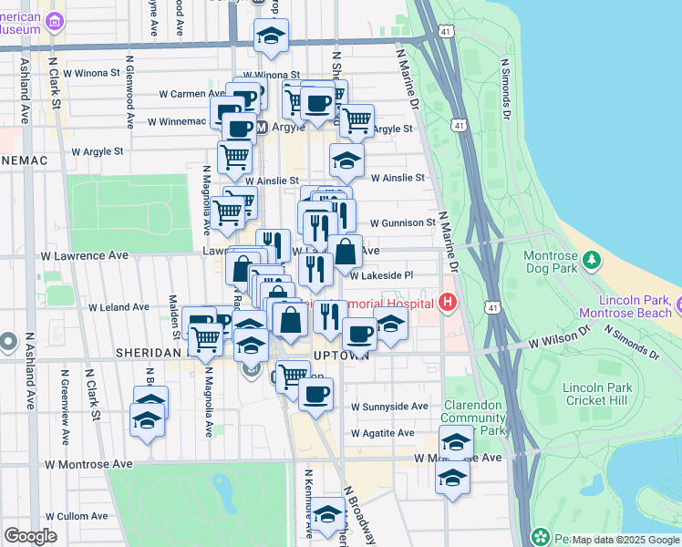 map of restaurants, bars, coffee shops, grocery stores, and more near in Chicago