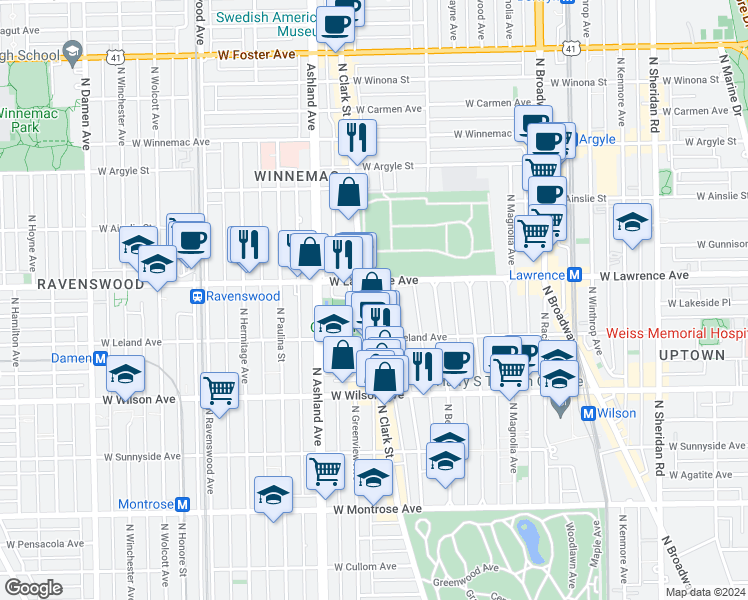 map of restaurants, bars, coffee shops, grocery stores, and more near in Chicago