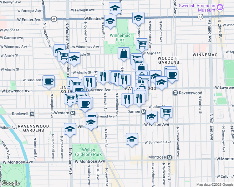 map of restaurants, bars, coffee shops, grocery stores, and more near in Chicago