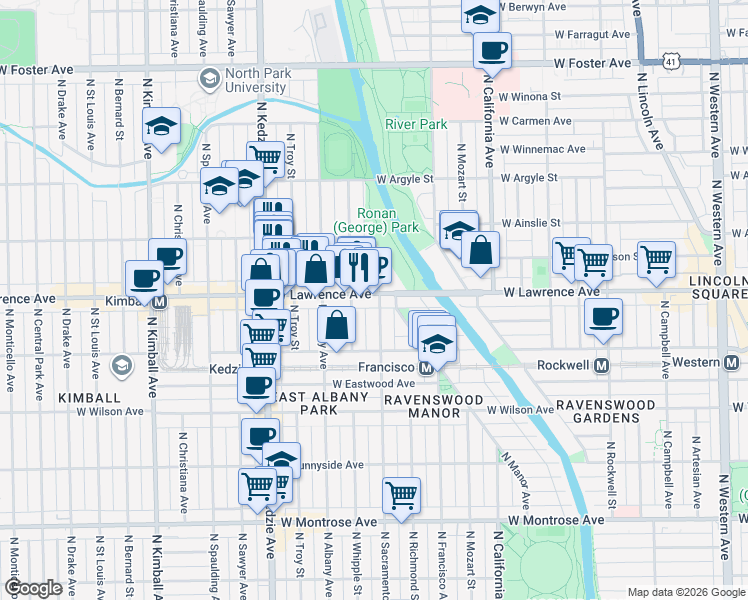 map of restaurants, bars, coffee shops, grocery stores, and more near in Chicago