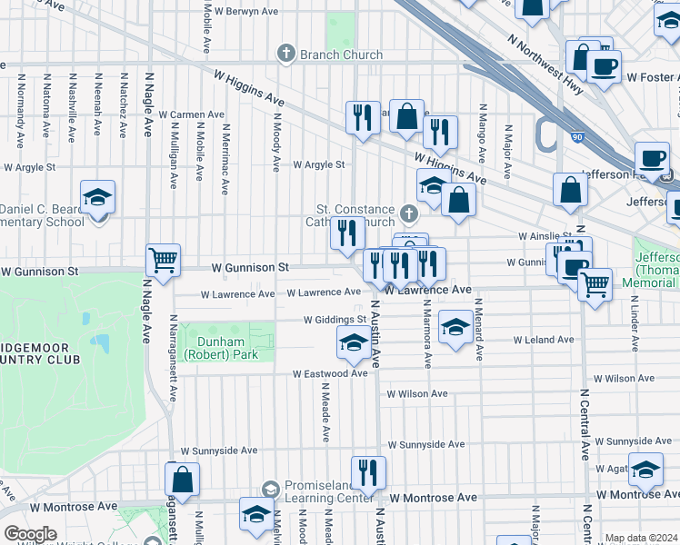 map of restaurants, bars, coffee shops, grocery stores, and more near in Chicago