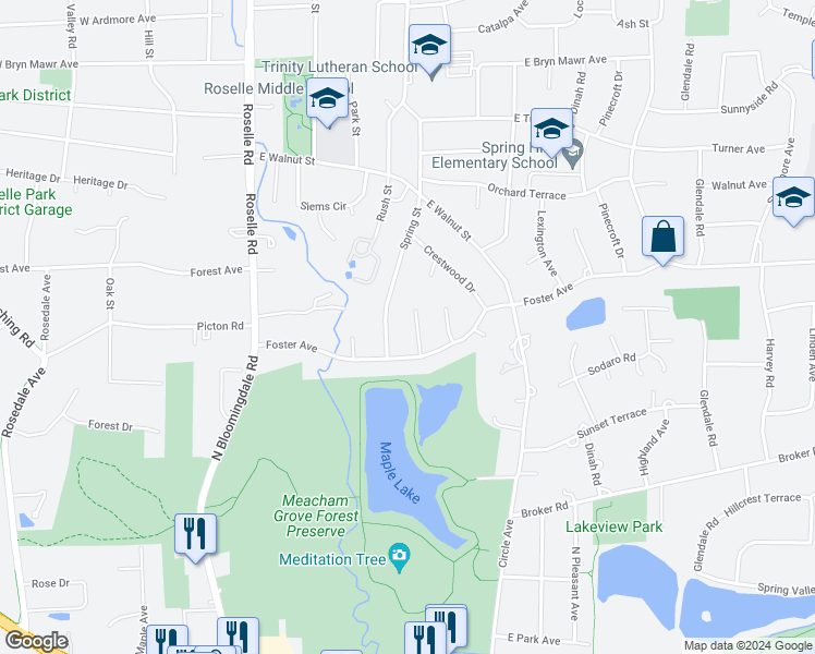 map of restaurants, bars, coffee shops, grocery stores, and more near 826 Greenwood Court in Roselle