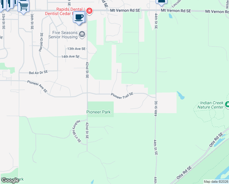 map of restaurants, bars, coffee shops, grocery stores, and more near 1940 Oak Knolls Court Southeast in Cedar Rapids