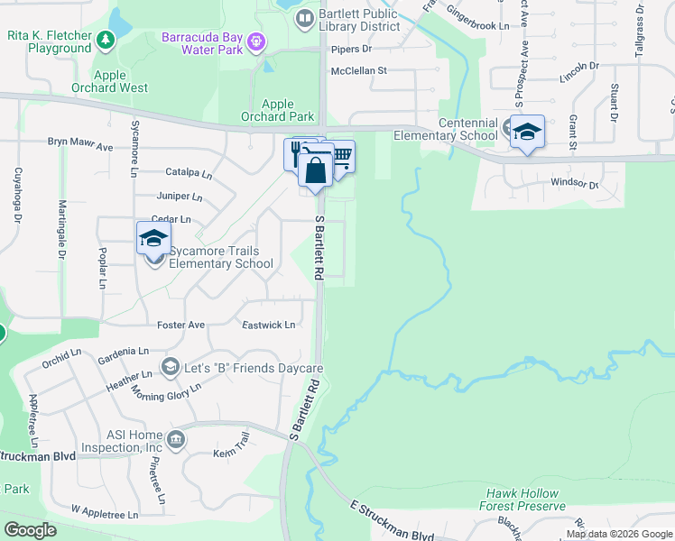 map of restaurants, bars, coffee shops, grocery stores, and more near 170 Partridge Lane in Bartlett