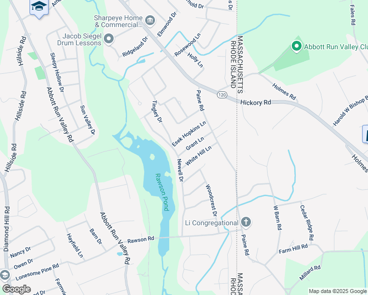 map of restaurants, bars, coffee shops, grocery stores, and more near 44 Newell Drive in Cumberland