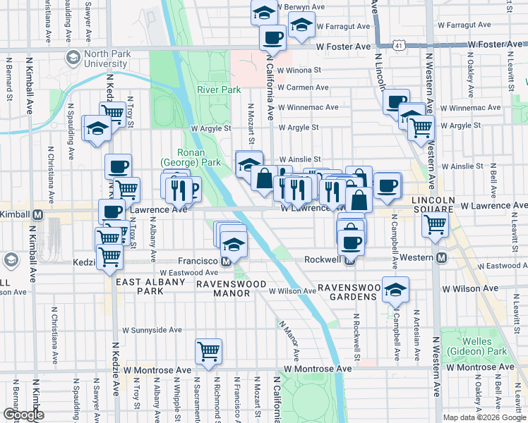 map of restaurants, bars, coffee shops, grocery stores, and more near in Chicago