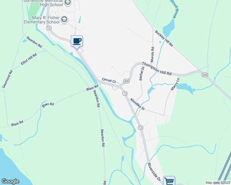 map of restaurants, bars, coffee shops, grocery stores, and more near 5 Park Street in Thompson