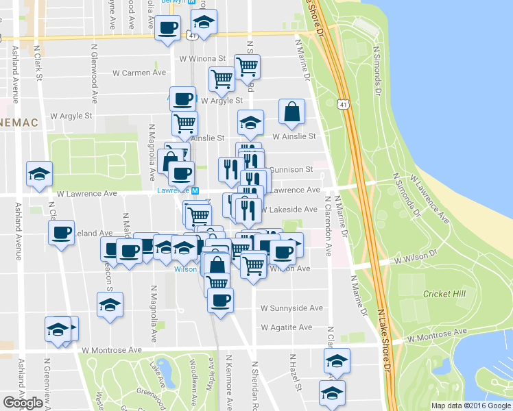 map of restaurants, bars, coffee shops, grocery stores, and more near in Chicago
