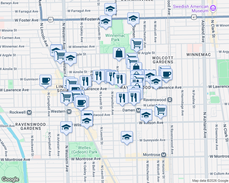 map of restaurants, bars, coffee shops, grocery stores, and more near in Chicago