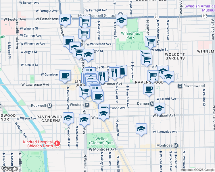 map of restaurants, bars, coffee shops, grocery stores, and more near in Chicago