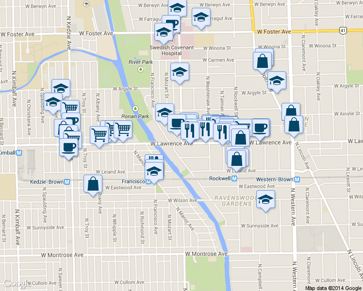 map of restaurants, bars, coffee shops, grocery stores, and more near in Chicago