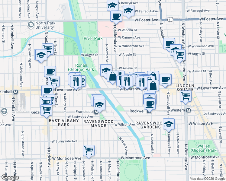 map of restaurants, bars, coffee shops, grocery stores, and more near in Chicago