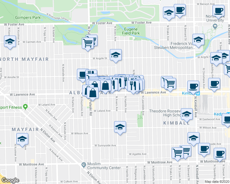 map of restaurants, bars, coffee shops, grocery stores, and more near in Chicago