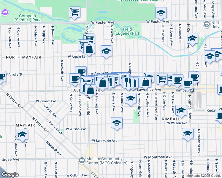map of restaurants, bars, coffee shops, grocery stores, and more near in Chicago