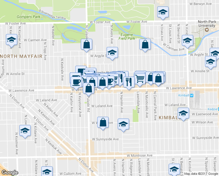 map of restaurants, bars, coffee shops, grocery stores, and more near in Chicago