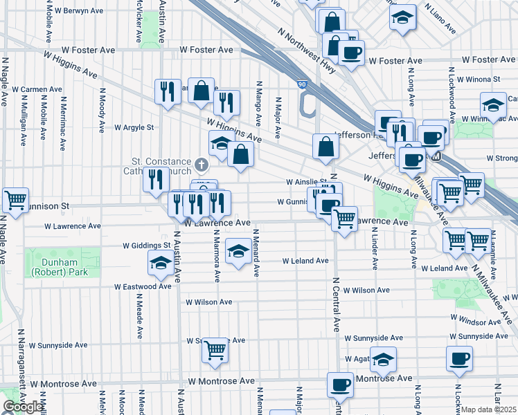 map of restaurants, bars, coffee shops, grocery stores, and more near in Chicago