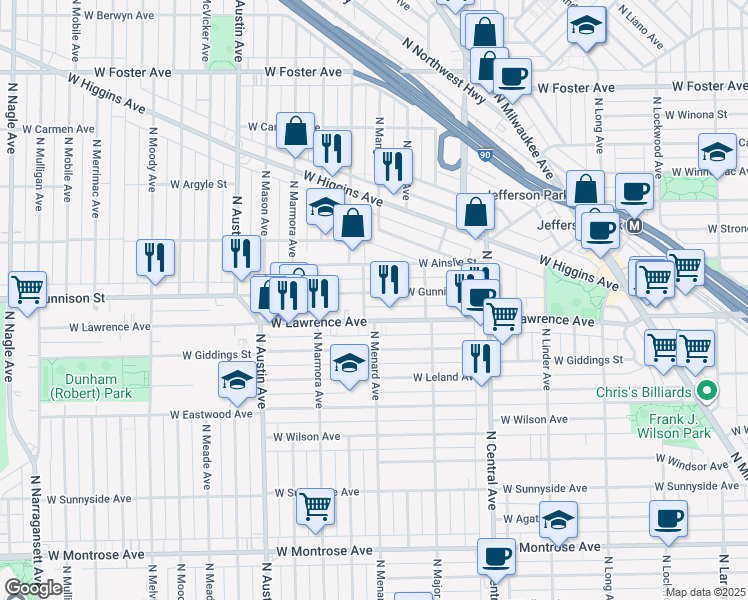 map of restaurants, bars, coffee shops, grocery stores, and more near in Chicago