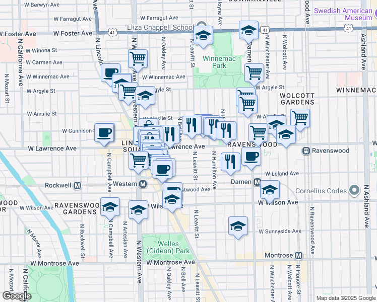map of restaurants, bars, coffee shops, grocery stores, and more near in Chicago