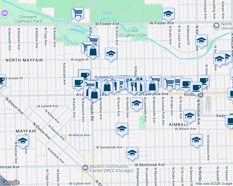 map of restaurants, bars, coffee shops, grocery stores, and more near in Chicago