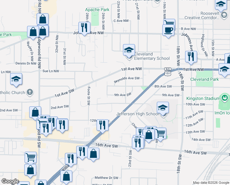 map of restaurants, bars, coffee shops, grocery stores, and more near 2436 9th Ave SW in Cedar Rapids