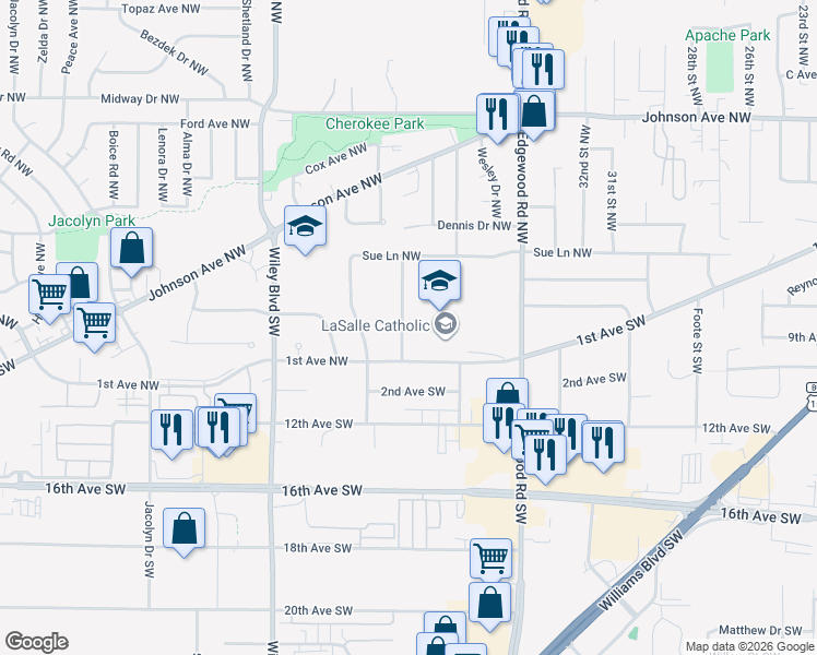 map of restaurants, bars, coffee shops, grocery stores, and more near 31 Julia Ann Drive Northwest in Cedar Rapids