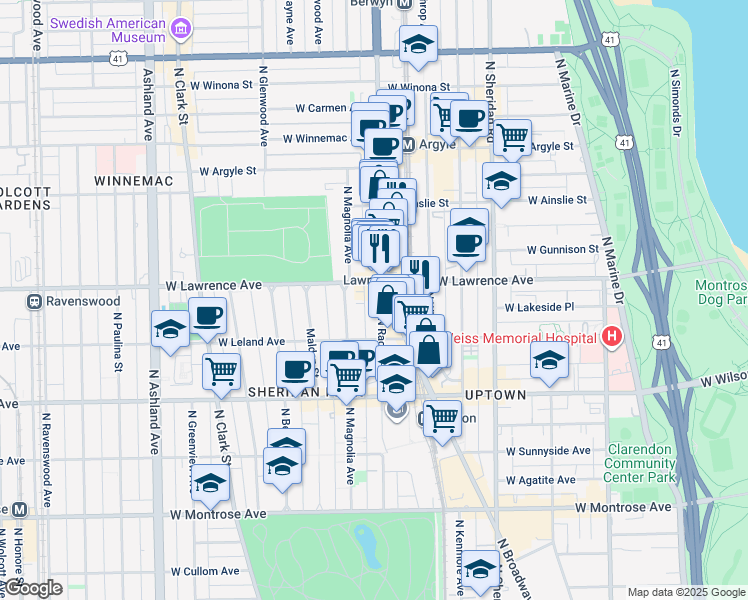 map of restaurants, bars, coffee shops, grocery stores, and more near 4742 North Racine Avenue in Chicago