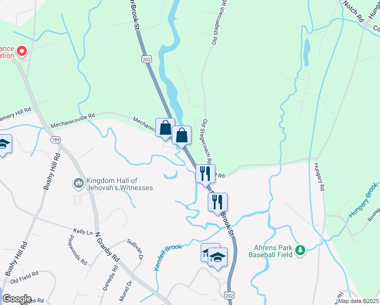 map of restaurants, bars, coffee shops, grocery stores, and more near 376 Salmon Brook Street in Granby