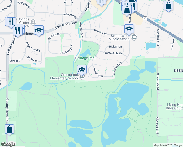 map of restaurants, bars, coffee shops, grocery stores, and more near 5217 Arlington Circle in Hanover Park