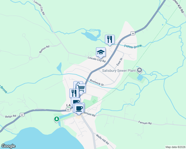 map of restaurants, bars, coffee shops, grocery stores, and more near 288 Main Street in Salisbury