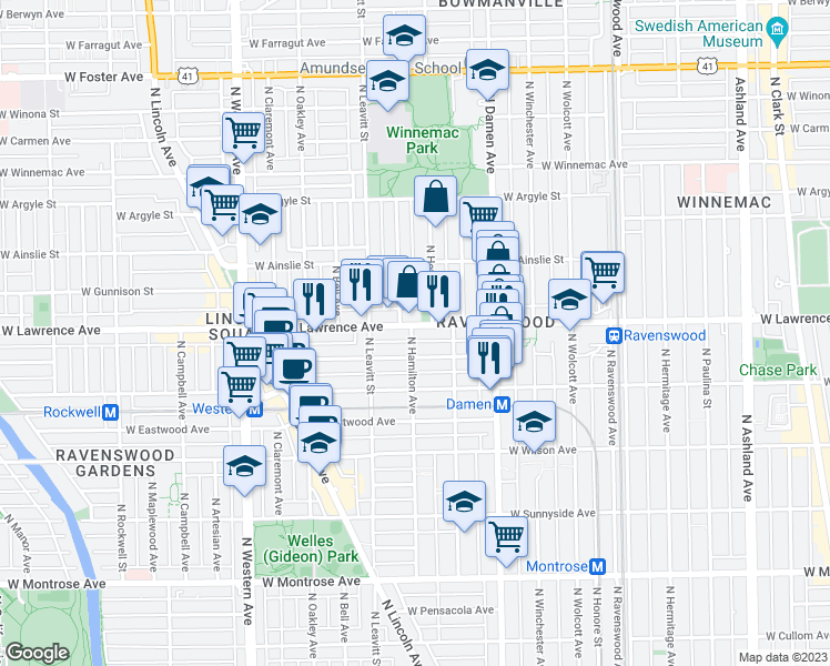 map of restaurants, bars, coffee shops, grocery stores, and more near in Chicago