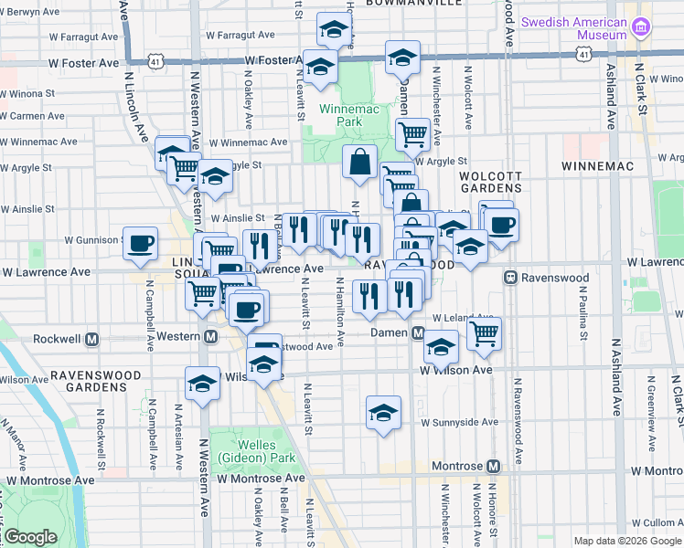 map of restaurants, bars, coffee shops, grocery stores, and more near in Chicago