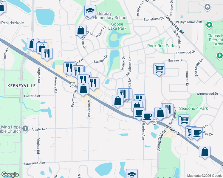 map of restaurants, bars, coffee shops, grocery stores, and more near 718 Rodenburg Road in Roselle