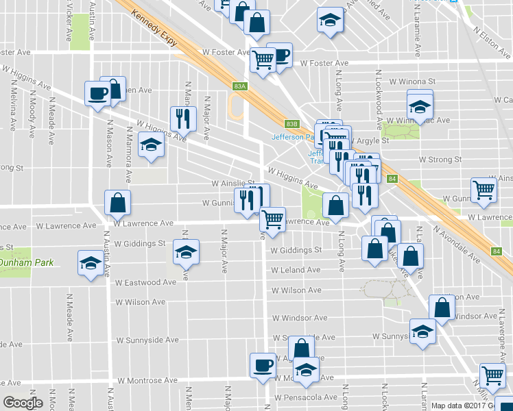 map of restaurants, bars, coffee shops, grocery stores, and more near 4822 North Central Avenue in Chicago