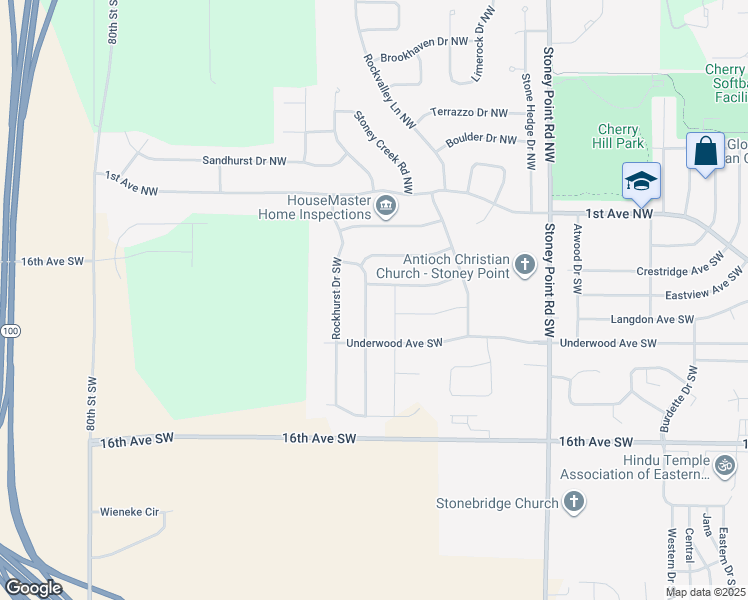map of restaurants, bars, coffee shops, grocery stores, and more near 321 Westridge Drive Southwest in Cedar Rapids
