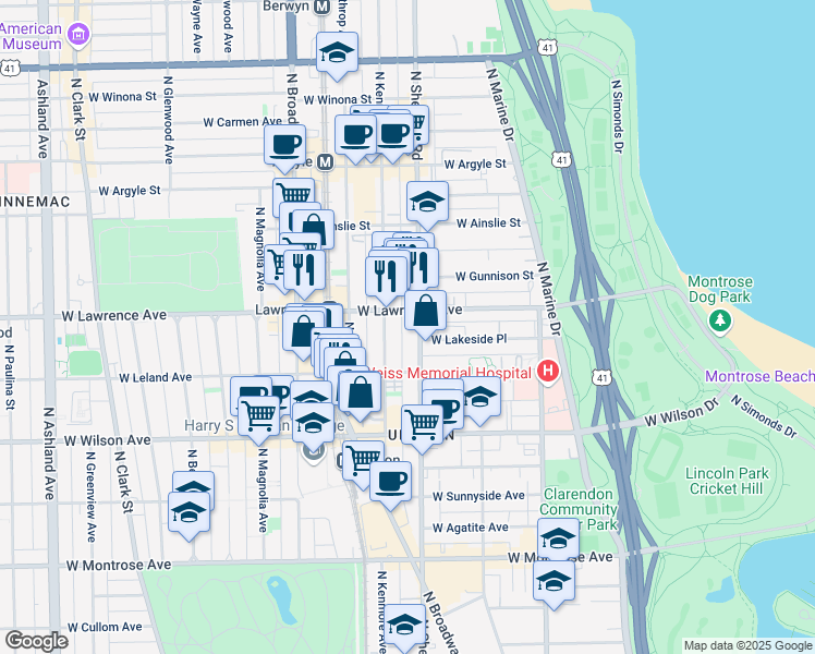 map of restaurants, bars, coffee shops, grocery stores, and more near in Chicago