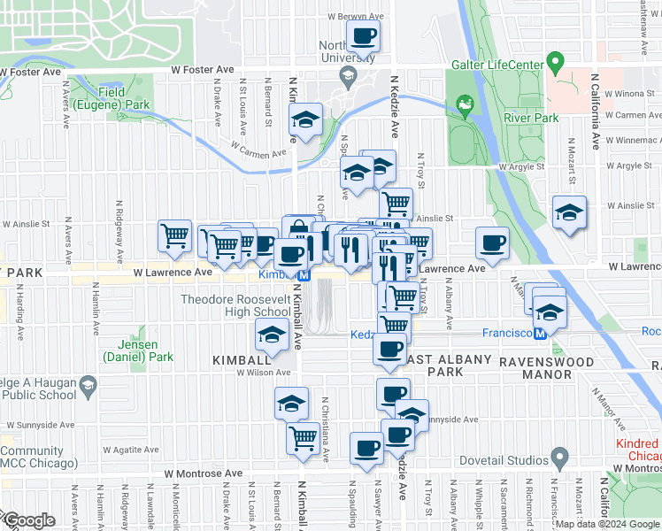 map of restaurants, bars, coffee shops, grocery stores, and more near in Chicago