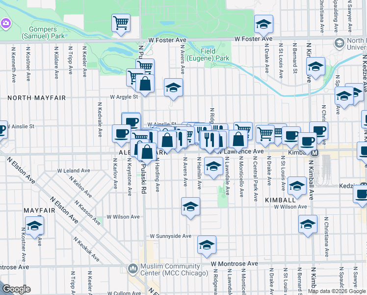 map of restaurants, bars, coffee shops, grocery stores, and more near in Chicago