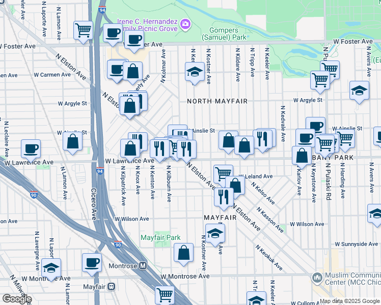 map of restaurants, bars, coffee shops, grocery stores, and more near in Chicago