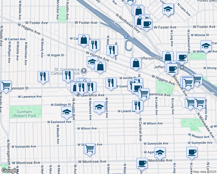 map of restaurants, bars, coffee shops, grocery stores, and more near in Chicago