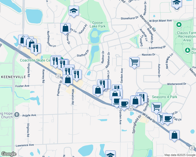 map of restaurants, bars, coffee shops, grocery stores, and more near 775 Rodenburg Road in Roselle