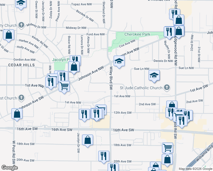 map of restaurants, bars, coffee shops, grocery stores, and more near 4209 Roxbury Drive Northwest in Cedar Rapids