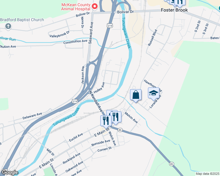 map of restaurants, bars, coffee shops, grocery stores, and more near 2 Linwood Avenue in Bradford
