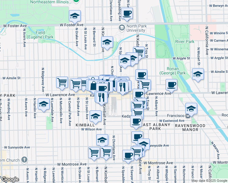 map of restaurants, bars, coffee shops, grocery stores, and more near in Chicago