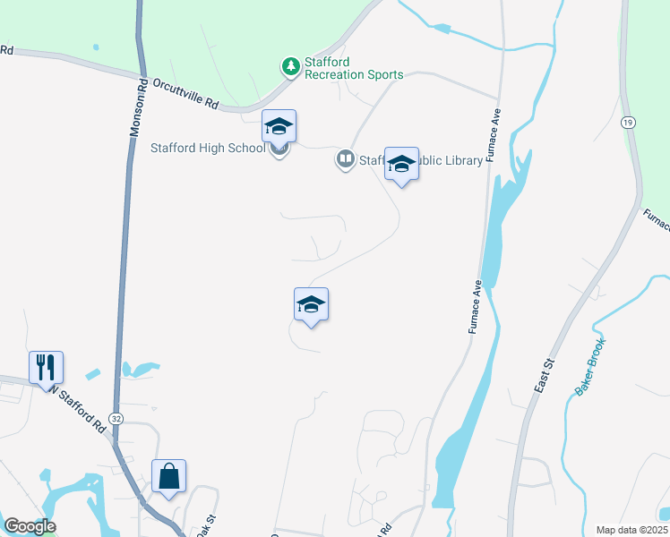 map of restaurants, bars, coffee shops, grocery stores, and more near Levinthal Run in Stafford