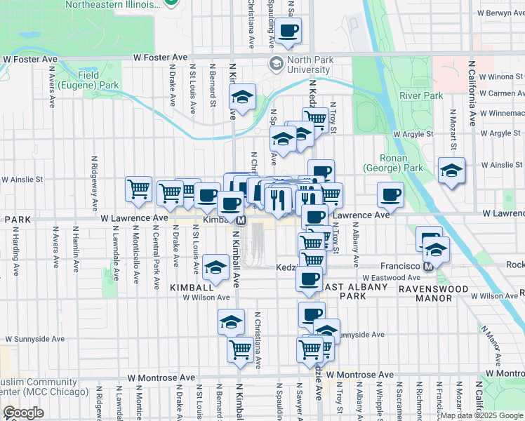 map of restaurants, bars, coffee shops, grocery stores, and more near in Chicago