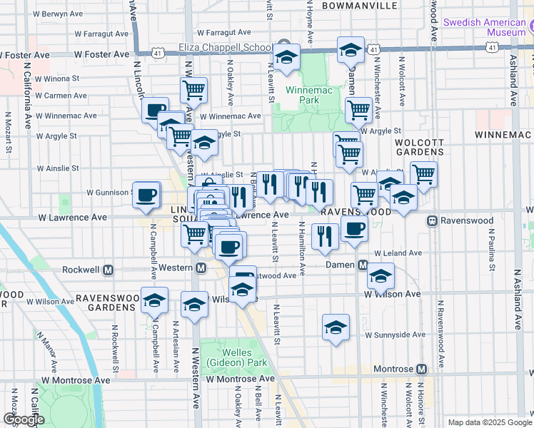 map of restaurants, bars, coffee shops, grocery stores, and more near in Chicago
